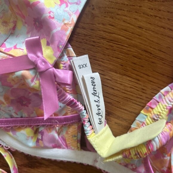 For Love & Lemons Pink Punch Skirt Set Crop Bra Top Puff Floral XXS Pastel sheer - Picture 5 of 7